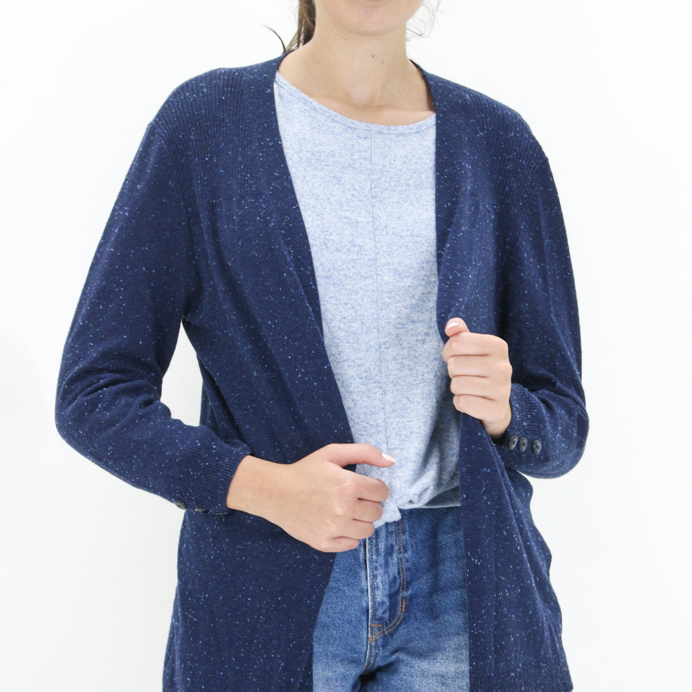 Image for Women's Ribbed-Yoke Cardigan Sweater,Navy