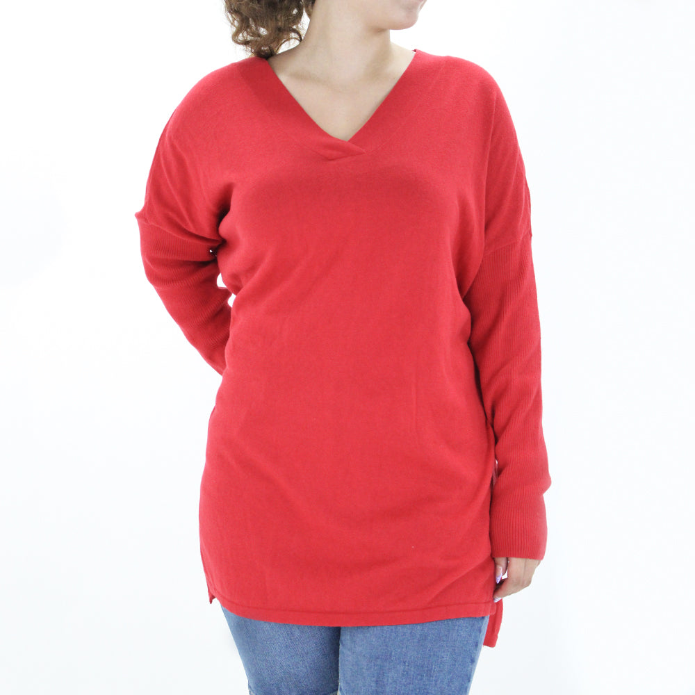 Image for Women's V-Neck Tunic Sweater,Red