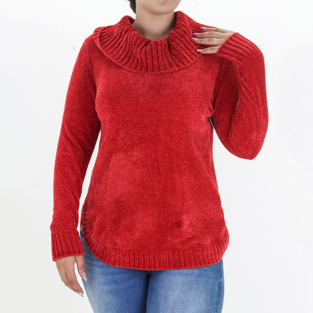 Image for Women's Turtle-Neck Chenille Sweater,Red