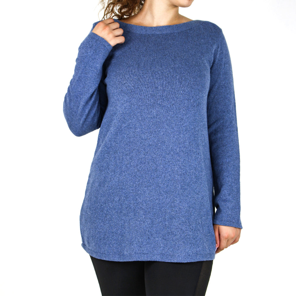 Image for Women's Boat Neck Long Sleeve Sweater,Light Navy