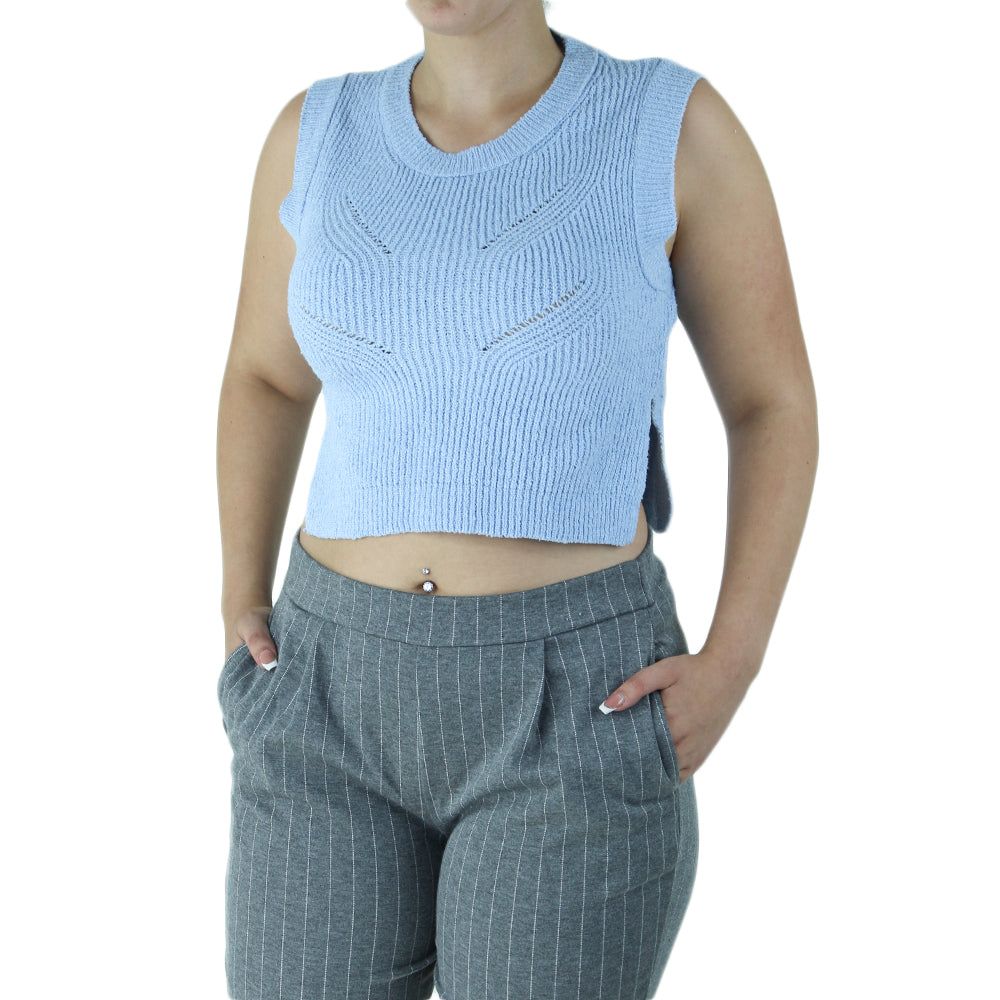 Image for Women's Sleeveless Crop Sweater,Blue