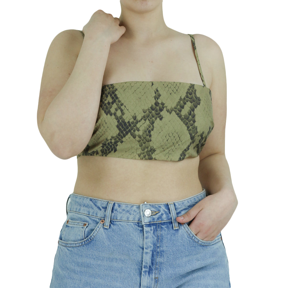 Image for Women's Snake Print Crop Top,Olive