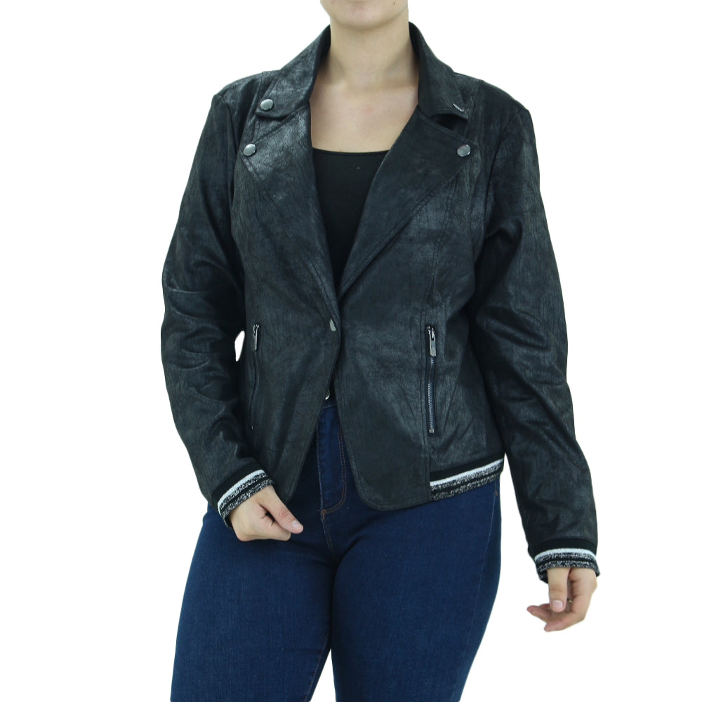 Image for Women's Faux Leather Slim Jacket,Black