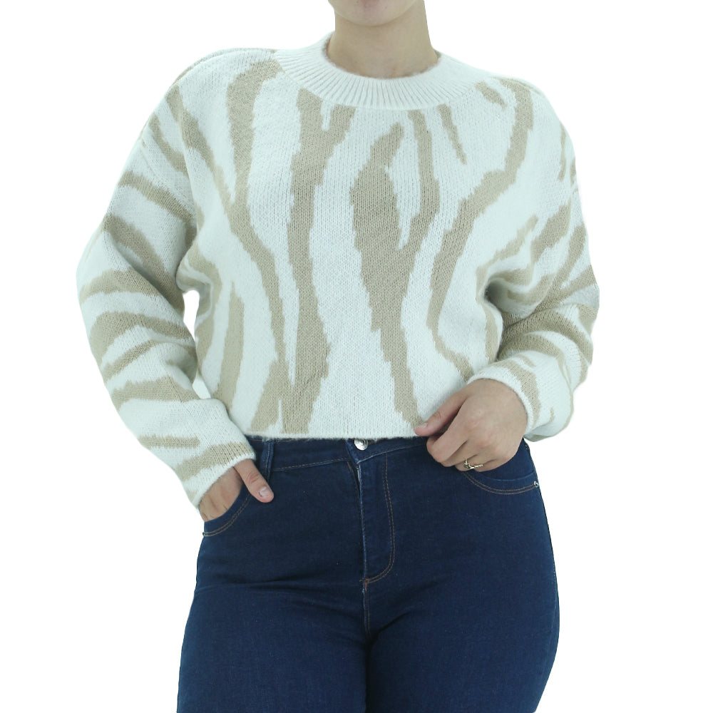 Image for Women's Marble Knit Sweater,White/Beige
