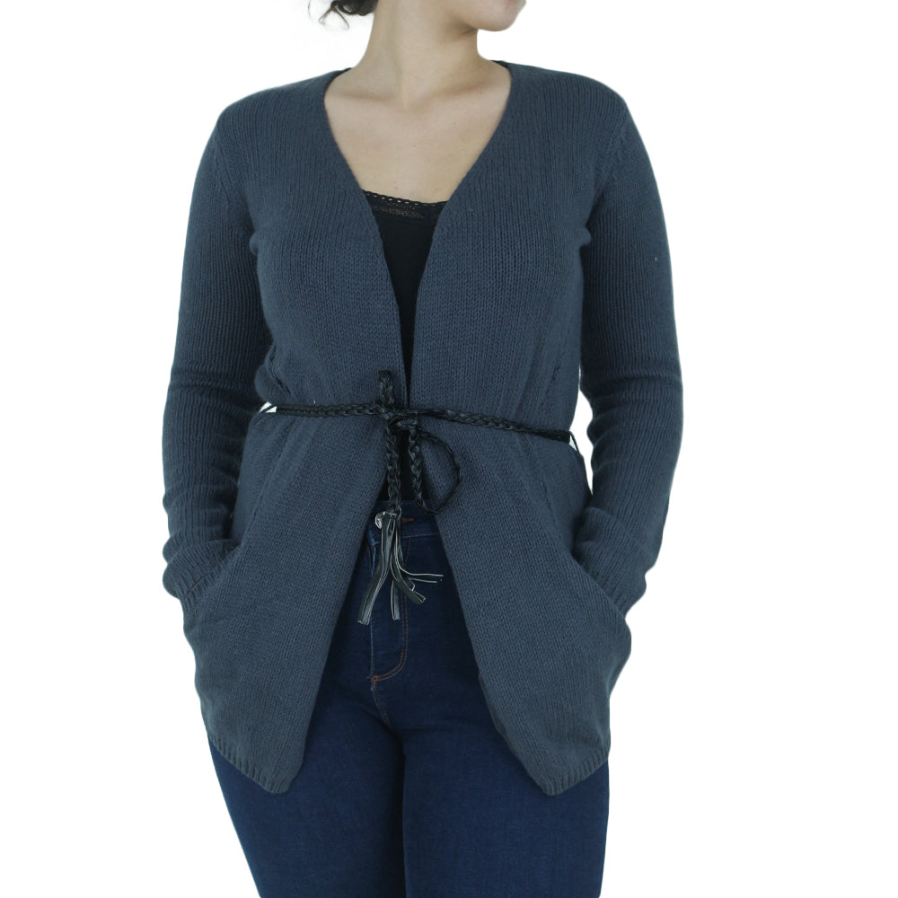 Image for Women's Belted Cardigan Sweater,Dark Grey