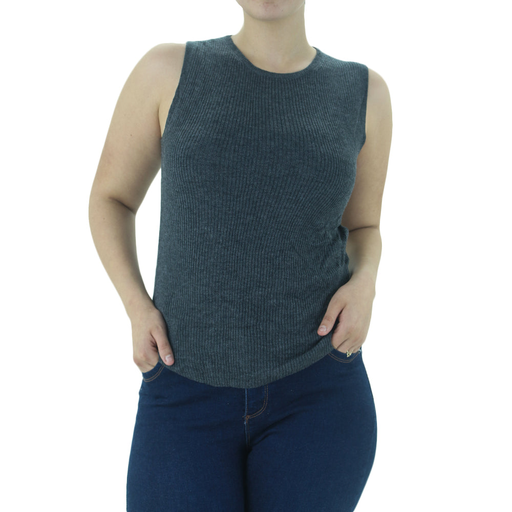 Image for Women's Ribbed Sleeveless Top,Dark Grey