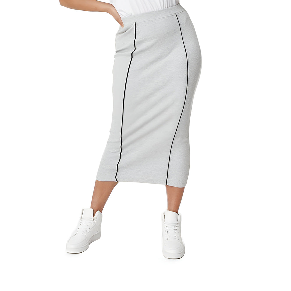 Image for Women's Plus Size Piping Midi Skirt,Grey