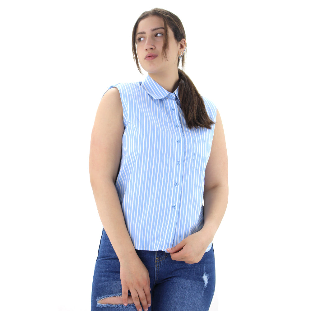Image for Women's Striped Pocket Side Top,Blue/White