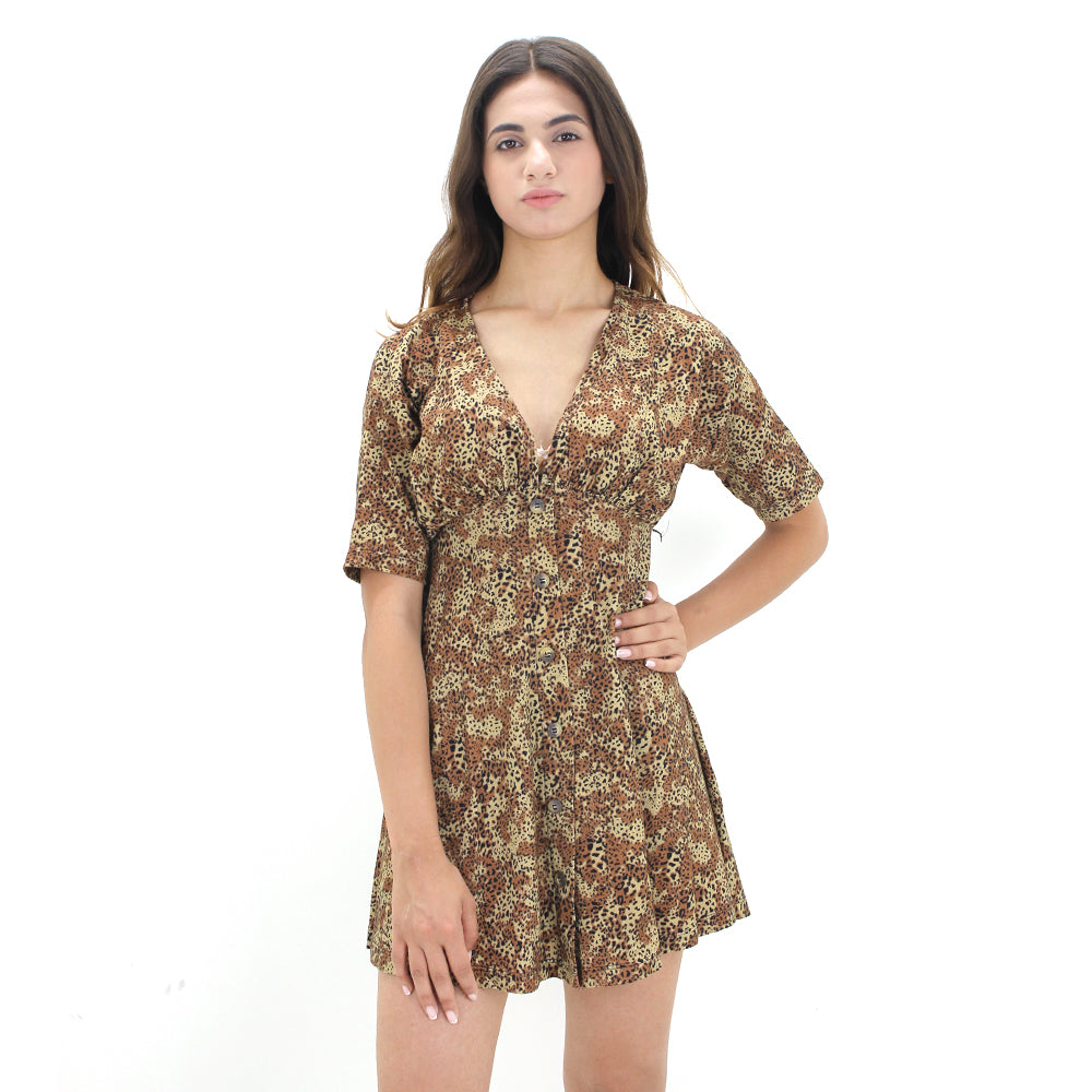 Image for Women's Leopard Print Cotton Short Dress,Brown