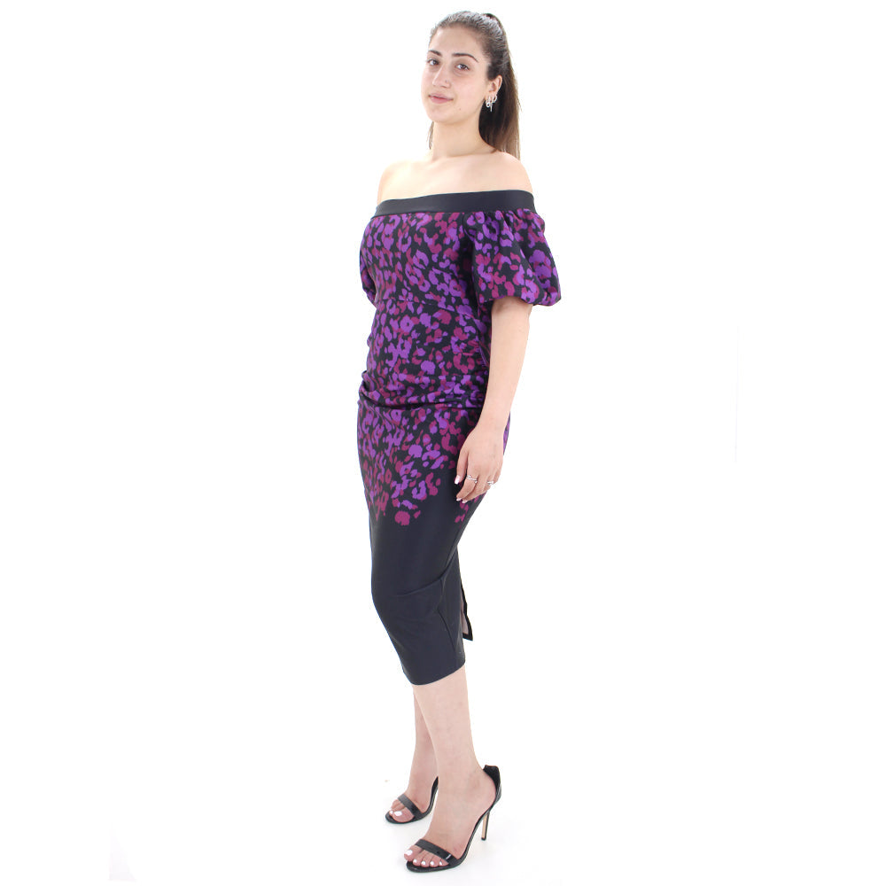 Image for Women's Off Shoulder Printed Midi Dress,Black