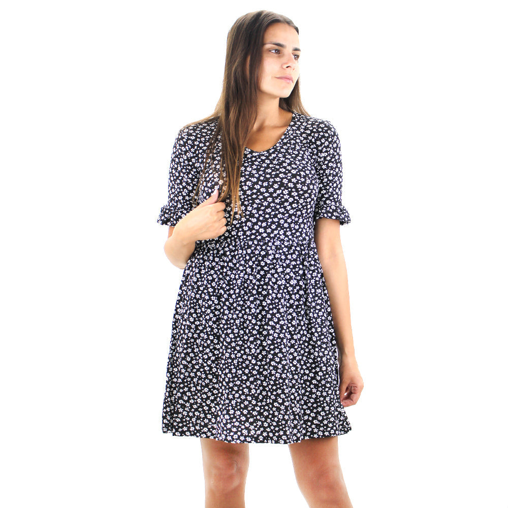 Image for Women's Floral Casual Short Dress,Black