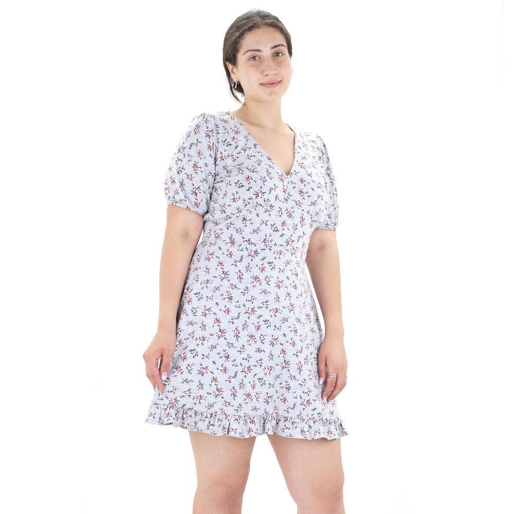 Image for Women's Floral Ruffle Hem Dress,Light Grey