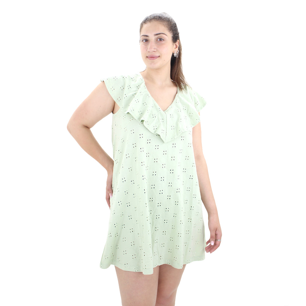 Image for Women's Ruffle Neck Embroidered Dress,Pistache