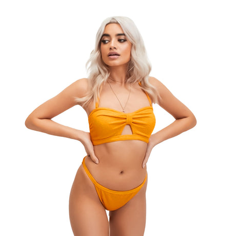 Image for Women's Crinkle Knot Cut Out Bandeau Bikini Top,Yellow