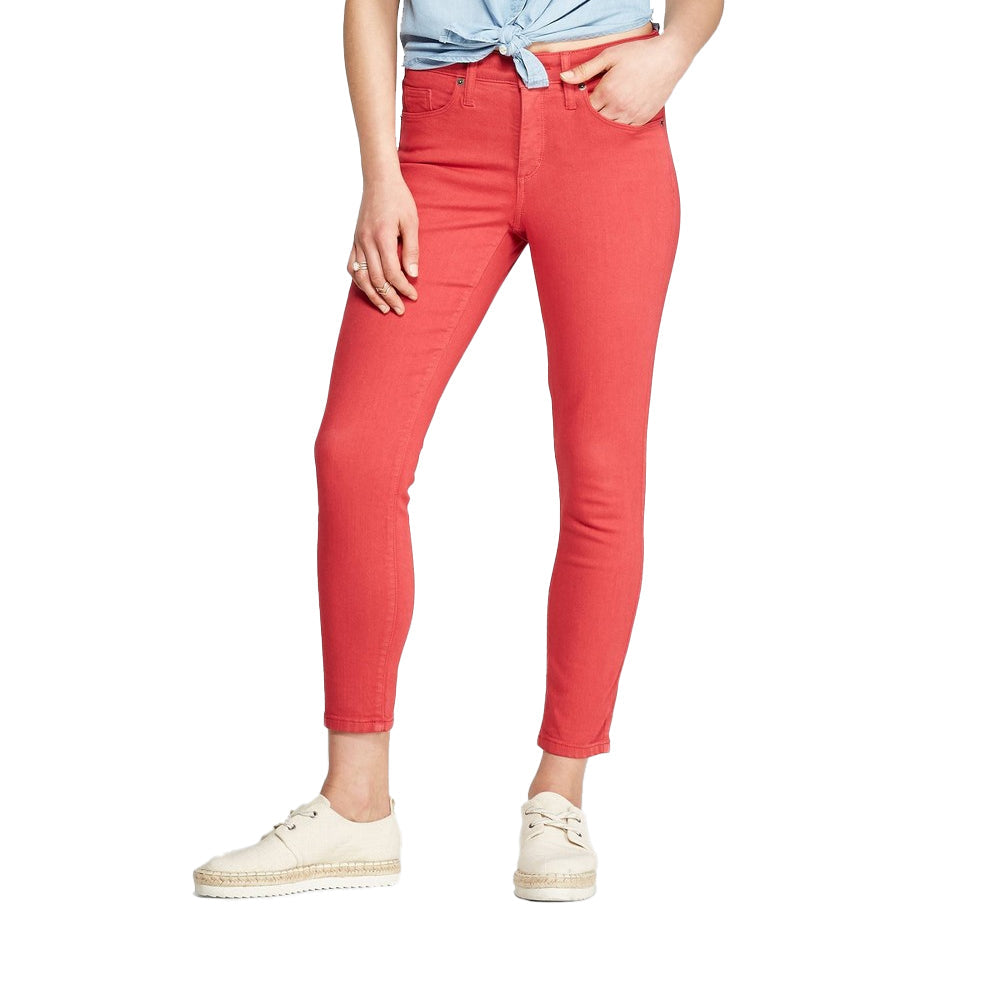 Image for Women's Solid Skinny High Rise Denim Pant,Red