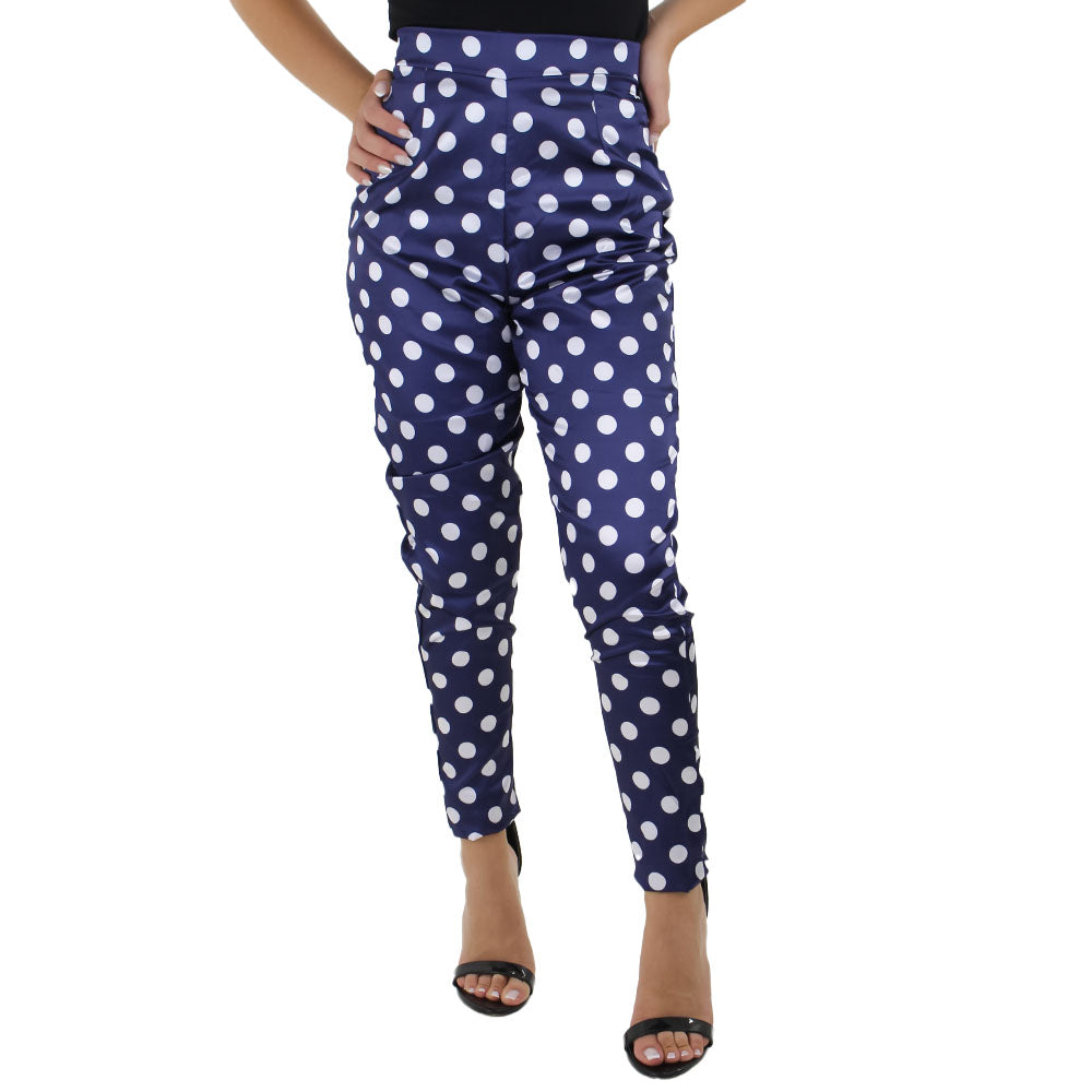 Image for Women's Polka Dots Satin Pant,Navy