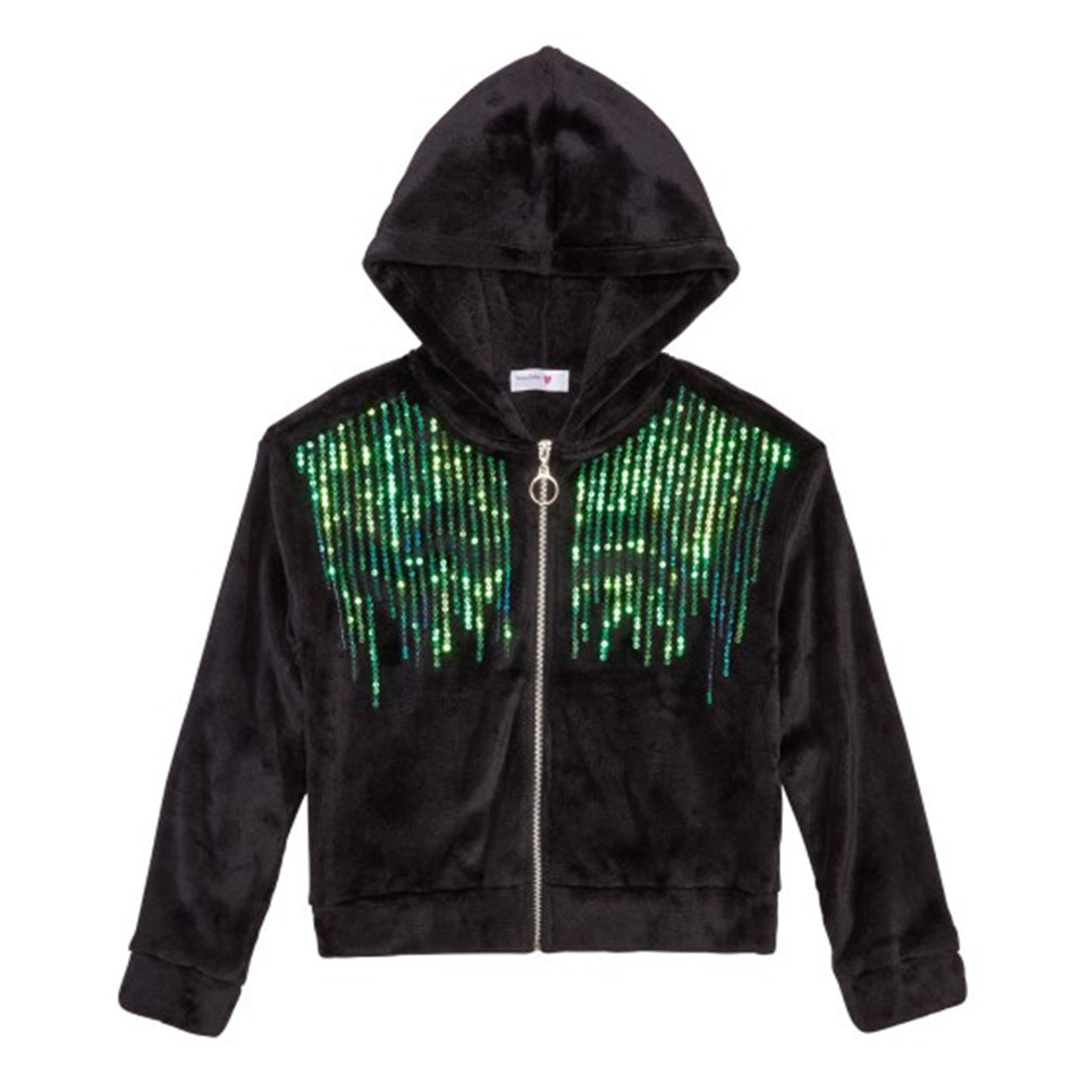 Image for Kids Girl Sequined Hood Neck Jacket,Black