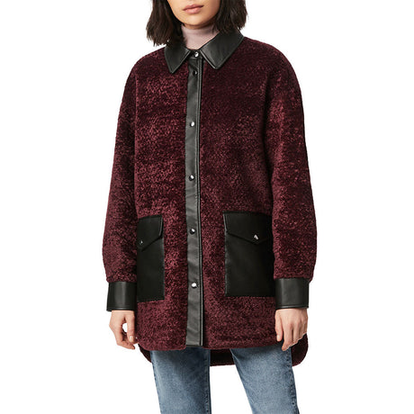 Image for Women's Faux Fur Leather Detail Jacket,Dark Purple