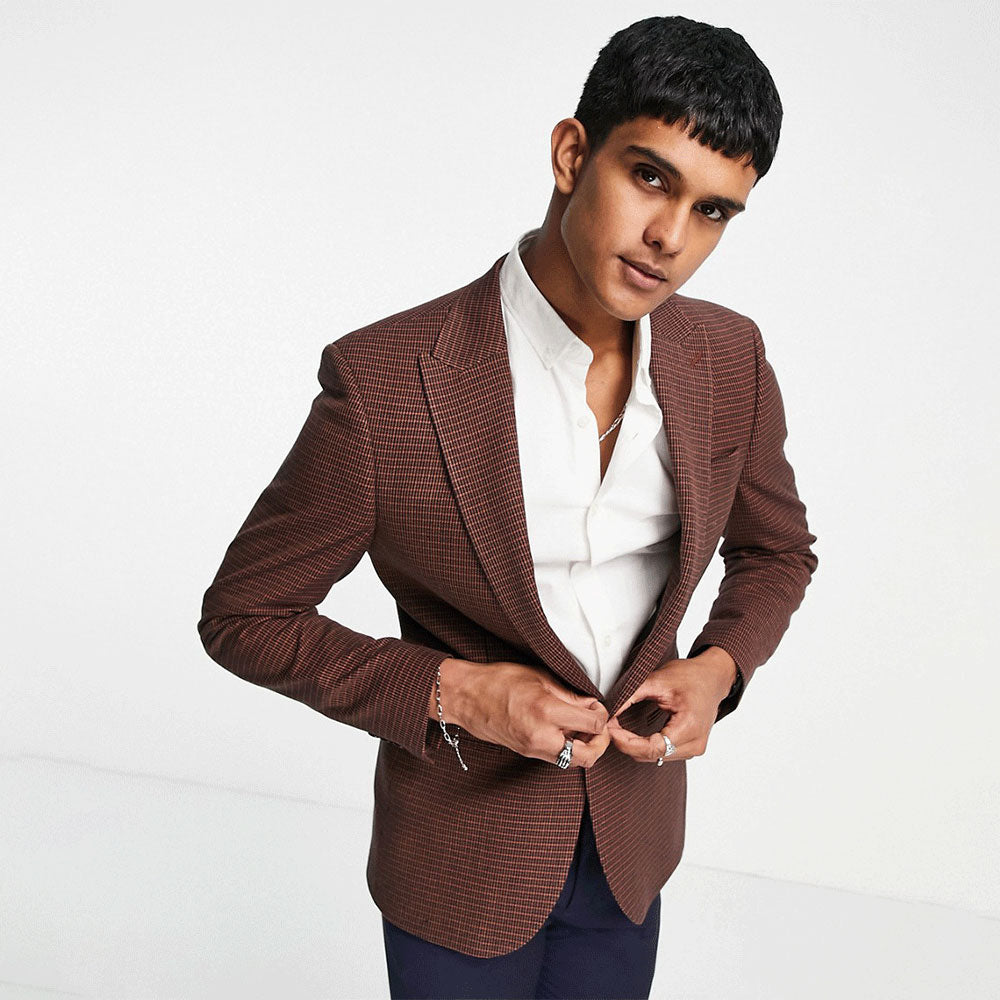 Image for Men's Checked Blazer,Brown