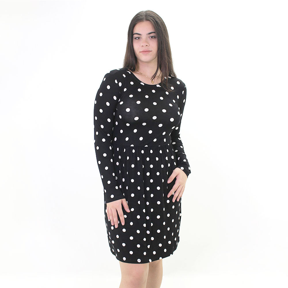 Image for Women's Polka Dots Long Sleeve Dress,Black