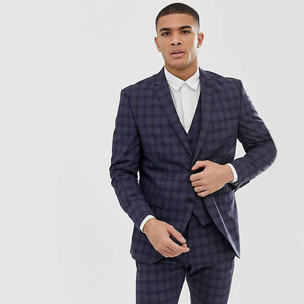 Image for Men's All Over Plaid Blazer,Navy