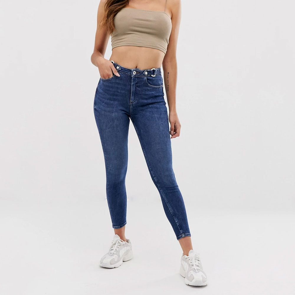 Image for Women's High Waisted Skinny Jeans With Buckle,Dark Blue