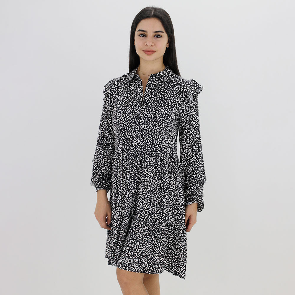 Image for Women's Patterened Button Dress,Black