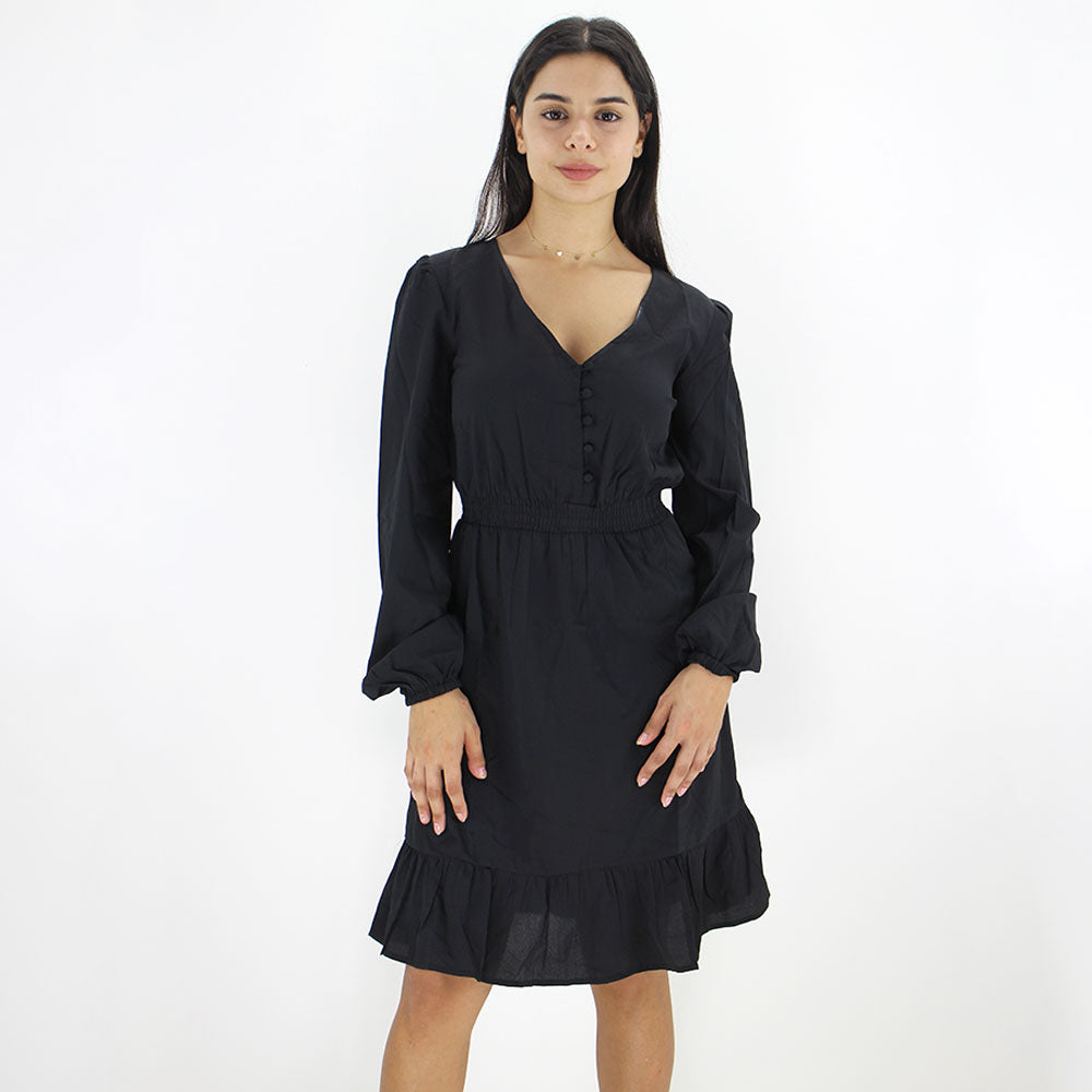 Image for Women's Plain Ruffled Dress,Black