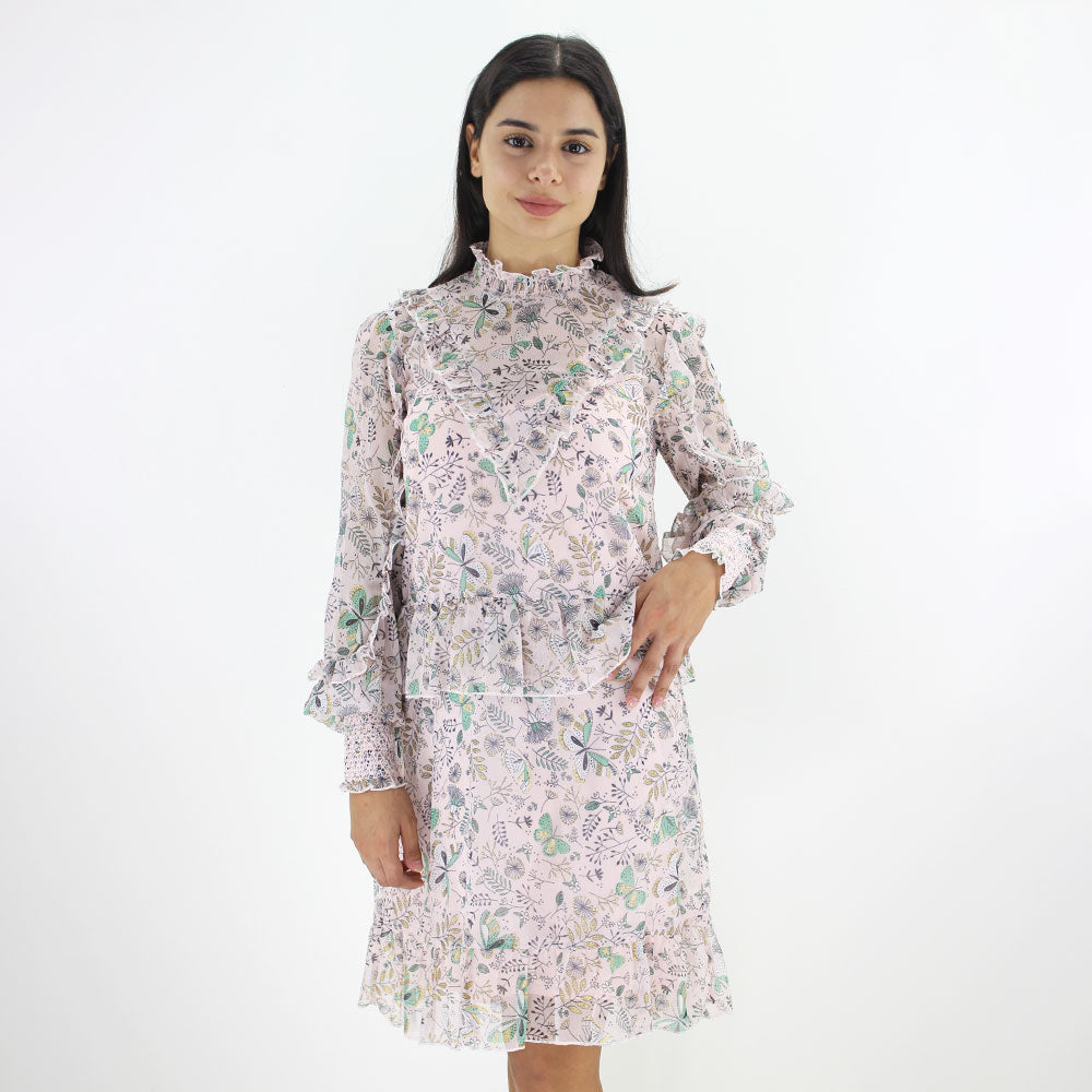 Image for Women's Chiffon Floral Printed Dress,Light Pink