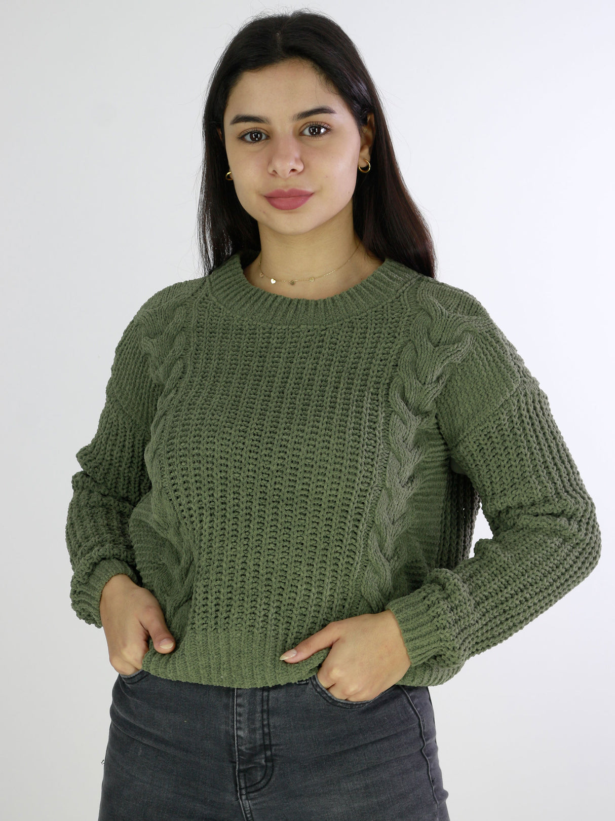 Image for Women's Braided Cable Chenille Sweaters,Olive