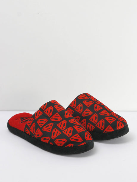Image for Men's Superman Print Suede Slippers,Red/Black