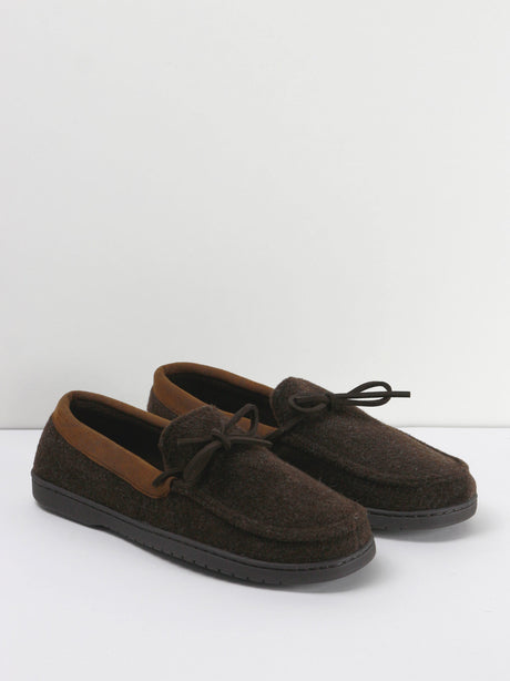 Image for Men's Wool Slip-On Moccasin Slippers,Brown