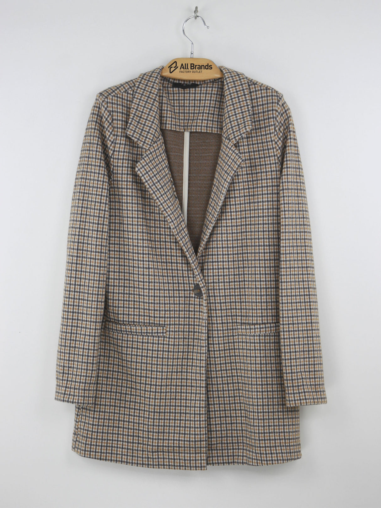 Image for Women's Plaid Spread Collar Blazer,Brown