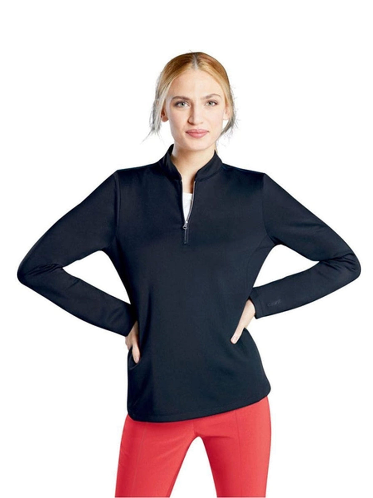 Image for Women's Stretchy 1/4 Zipp Plain Sport Top,Navy