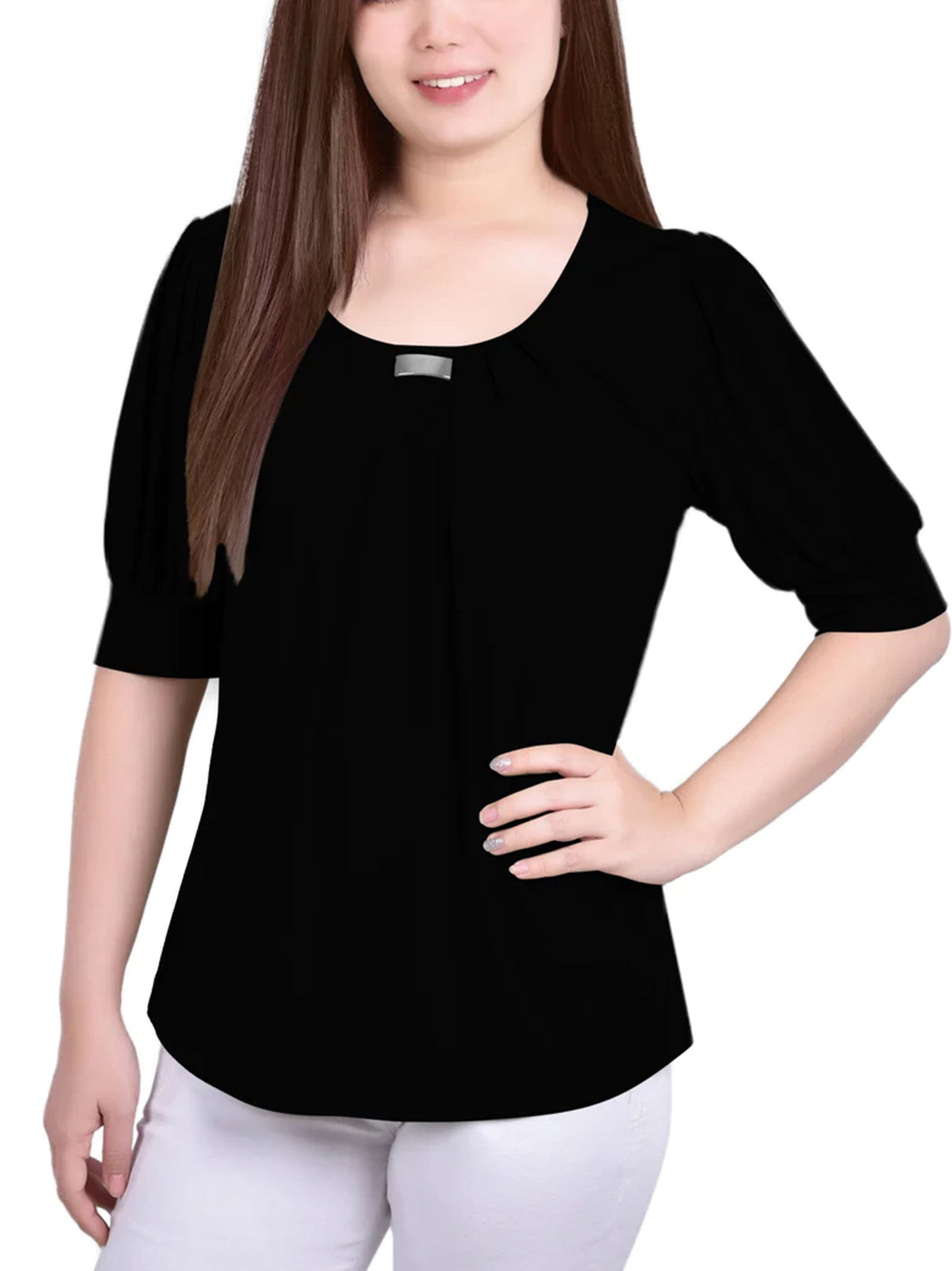 Image for Women's Crew Neckline Casual Top,Black