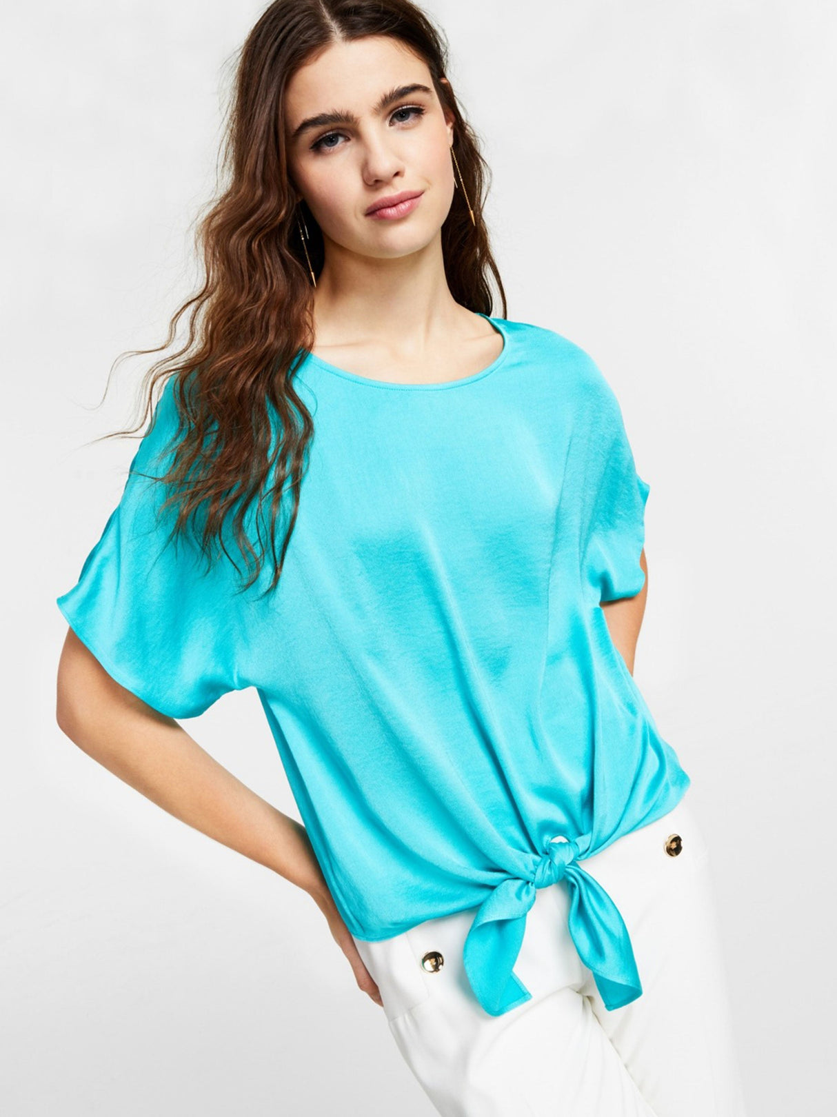 Image for Women's Plain Solid Sleeveless Top,Aqua