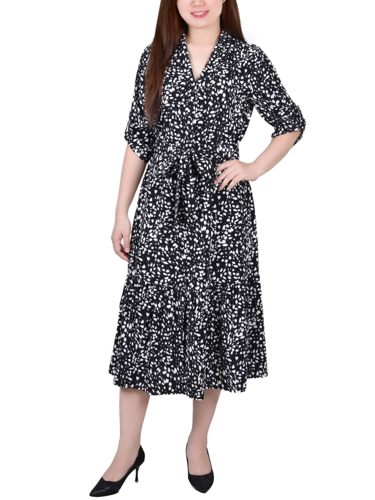 Image for Women's Button Closure Dress,Black/White