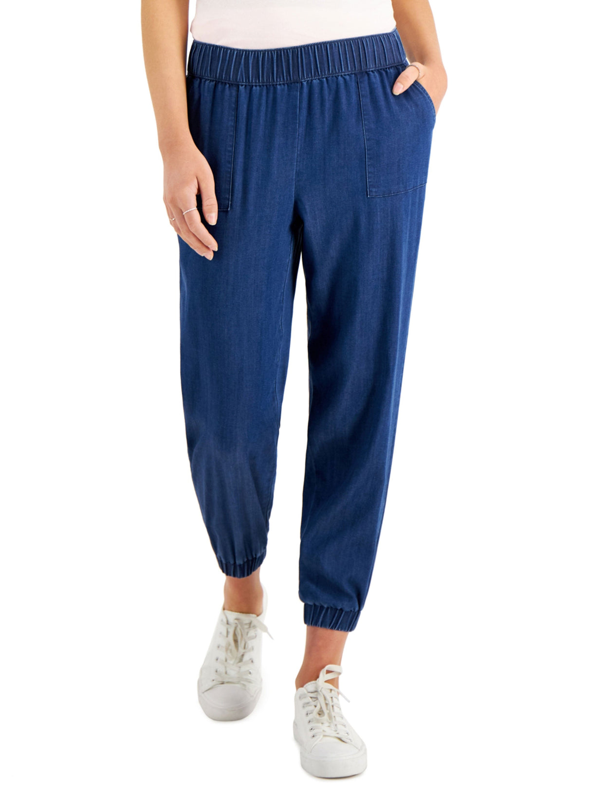 Image for Women's Plain Solid Elastic Waistband Pant,Navy