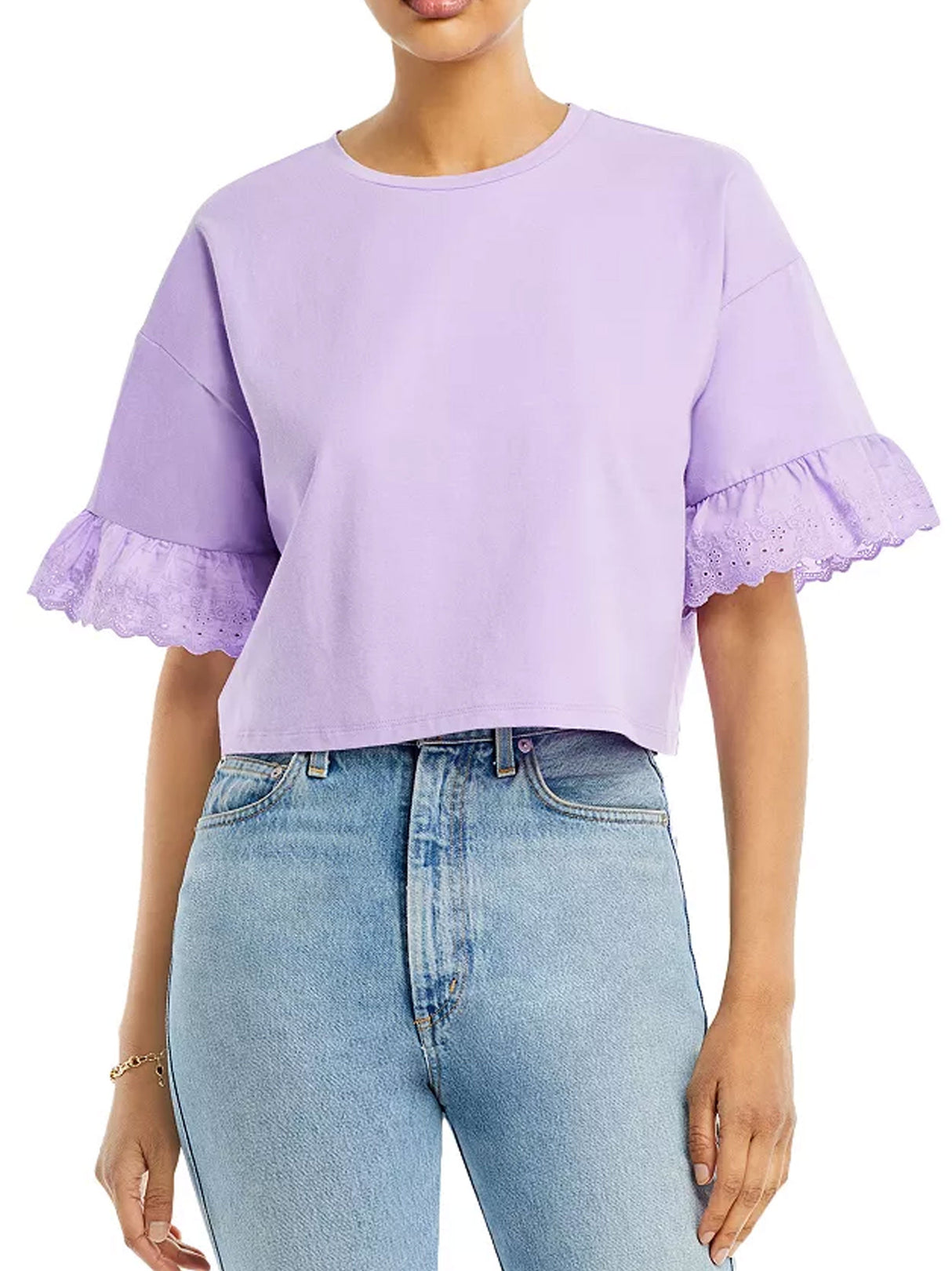 Image for Women's Plain Solid Short Sleeve Crop Top,Purple
