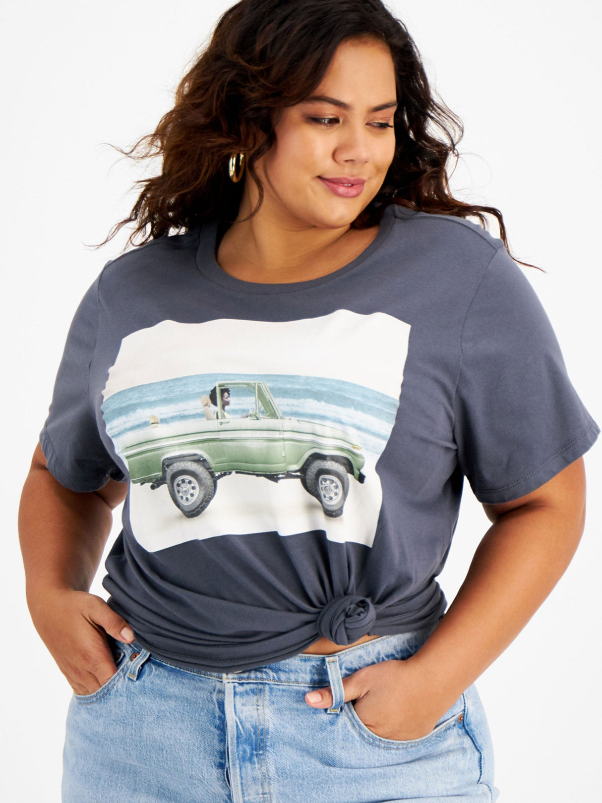 Image for Women's Graphic Printed Short Sleeve Top,Grey