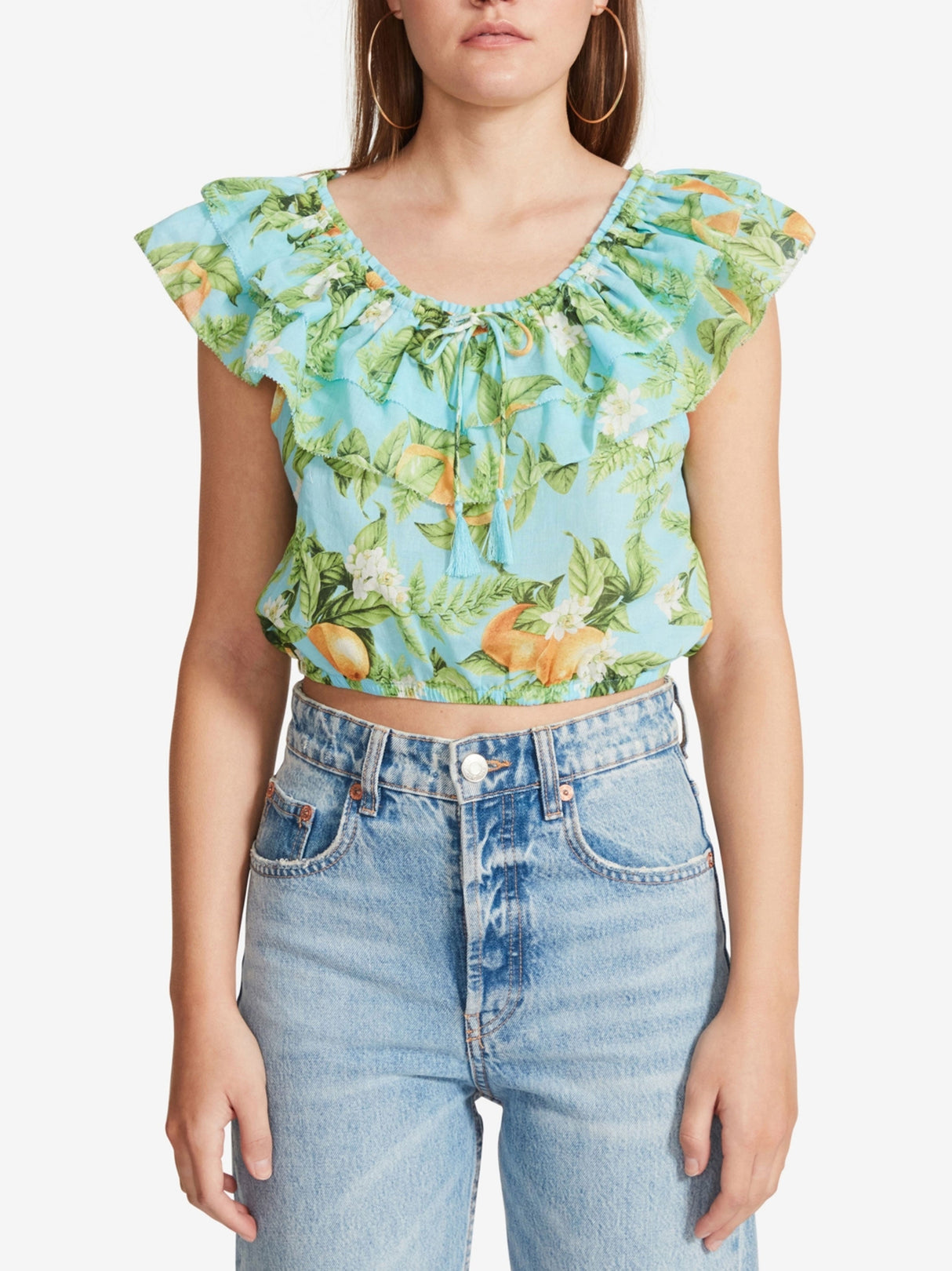 Image for Women's Graphic Print Off Shoulder Crop Top,Blue