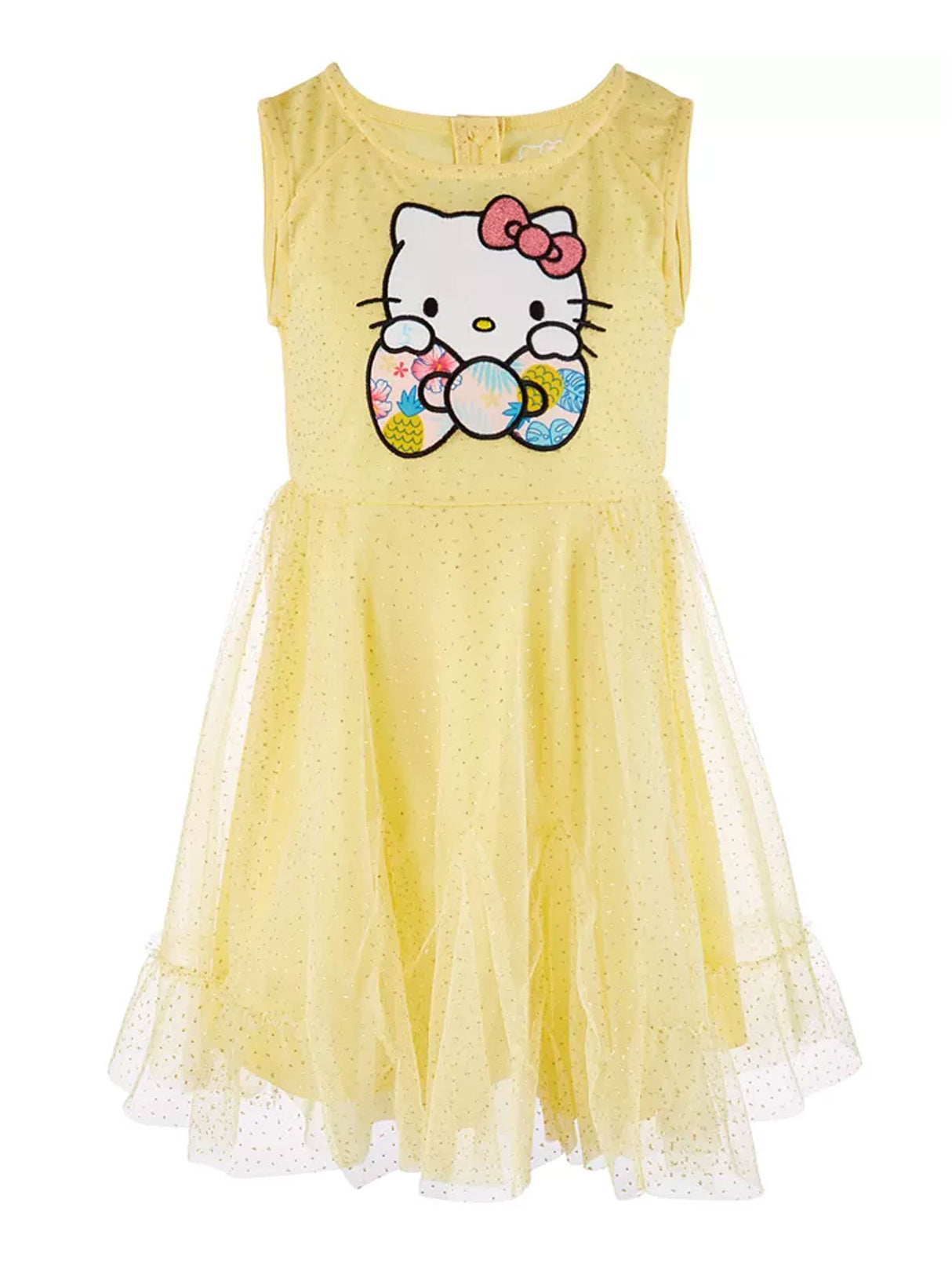 Image for Kids Girls Graphic Printed Mesh Dotted Sparkly Dress,Yellow
