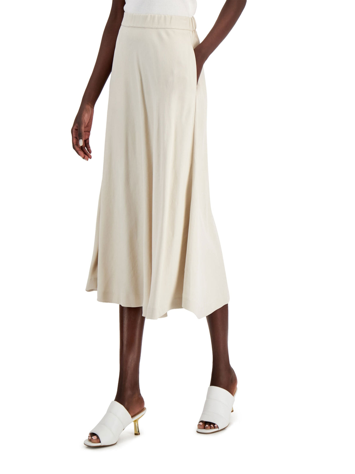 Image for Women's Plain Solid Midi Skirt,Beige