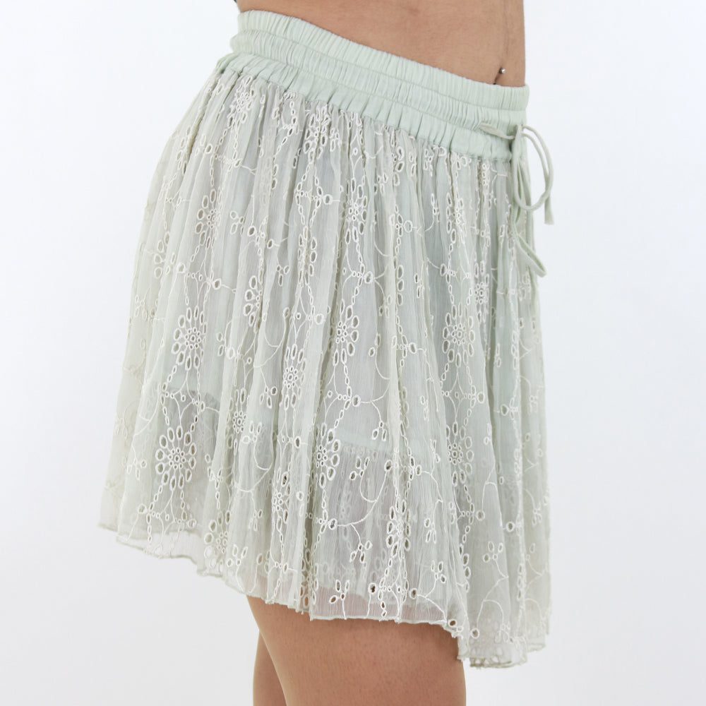 Women's Embroidered Ruffle Skirt,Light Green