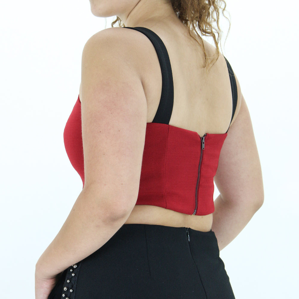 Women's Square-Neck Cropped Top,Red