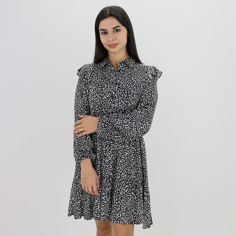 Image for Women's Patterened Button Dress,Black