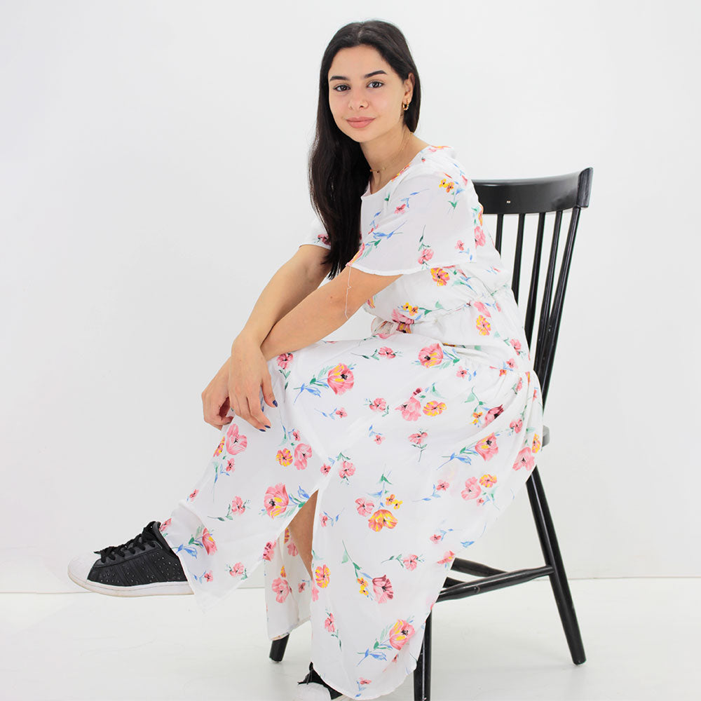 Women's Floral Long Dress,White