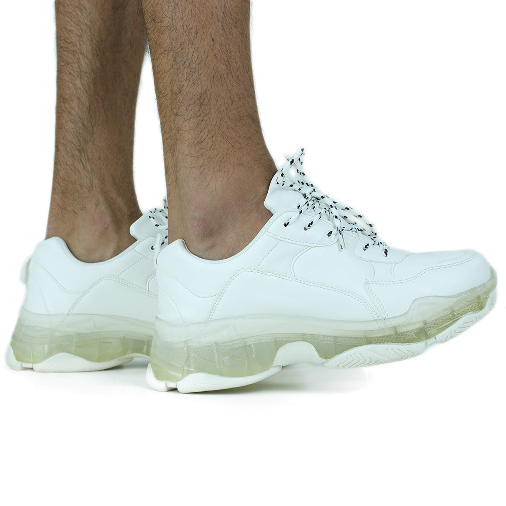 Men's Faux Leather Plain Sport Shoes,White