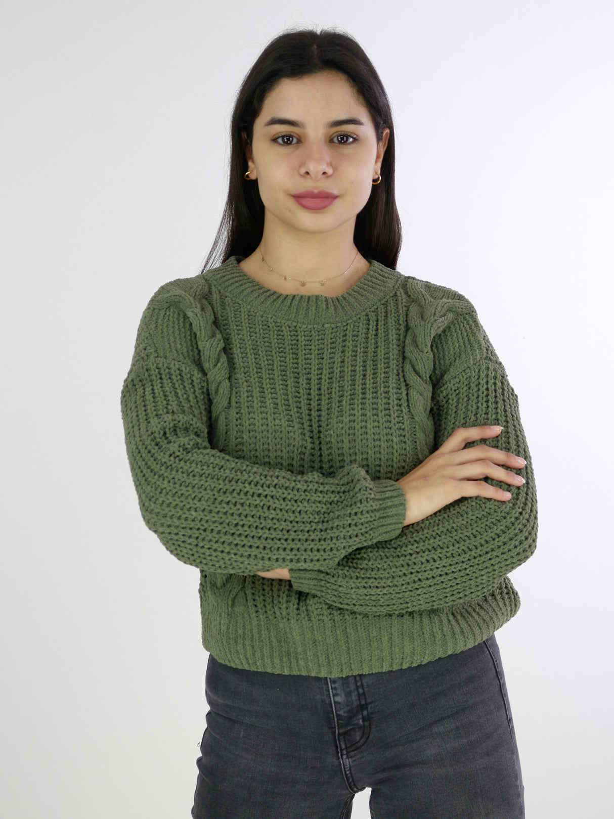 Women's Braided Cable Chenille Sweaters,Olive