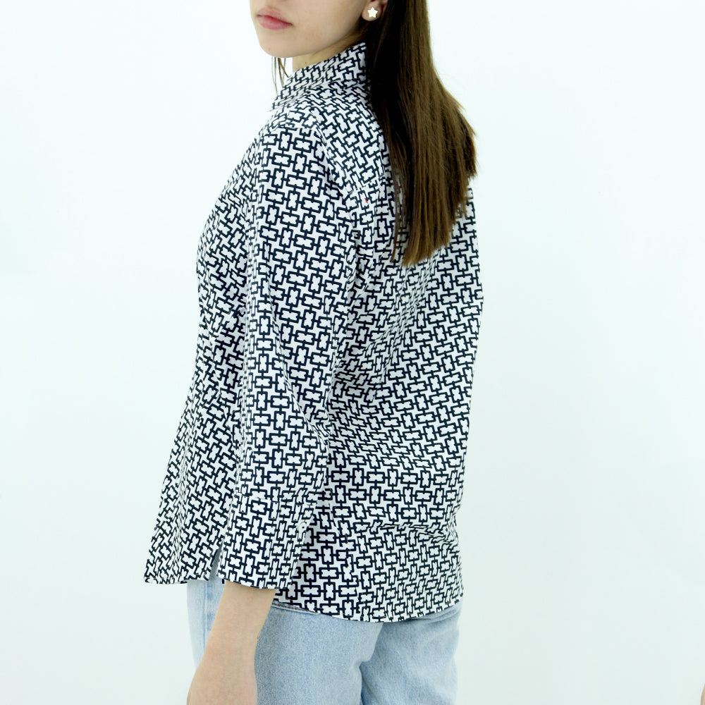 Women's Printed Casual Shirt,white/Black
